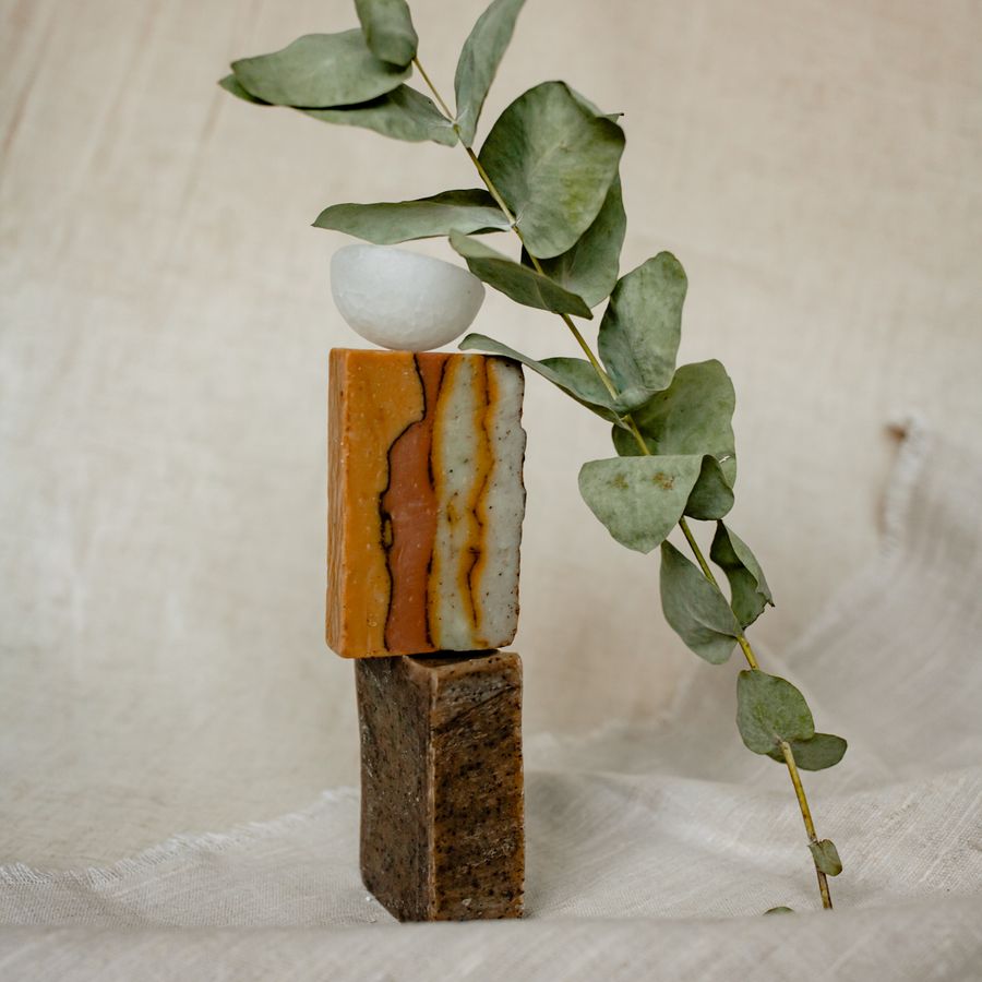 Natural handmade soap with foliage