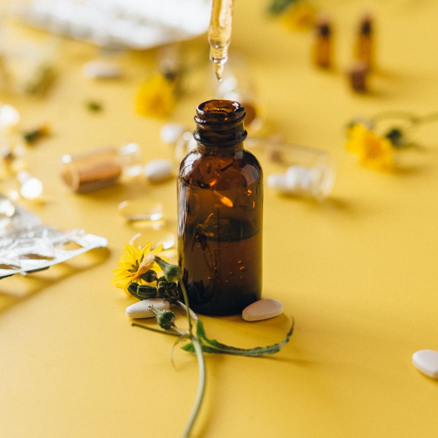 Herbal essential oil in a dropper bottle